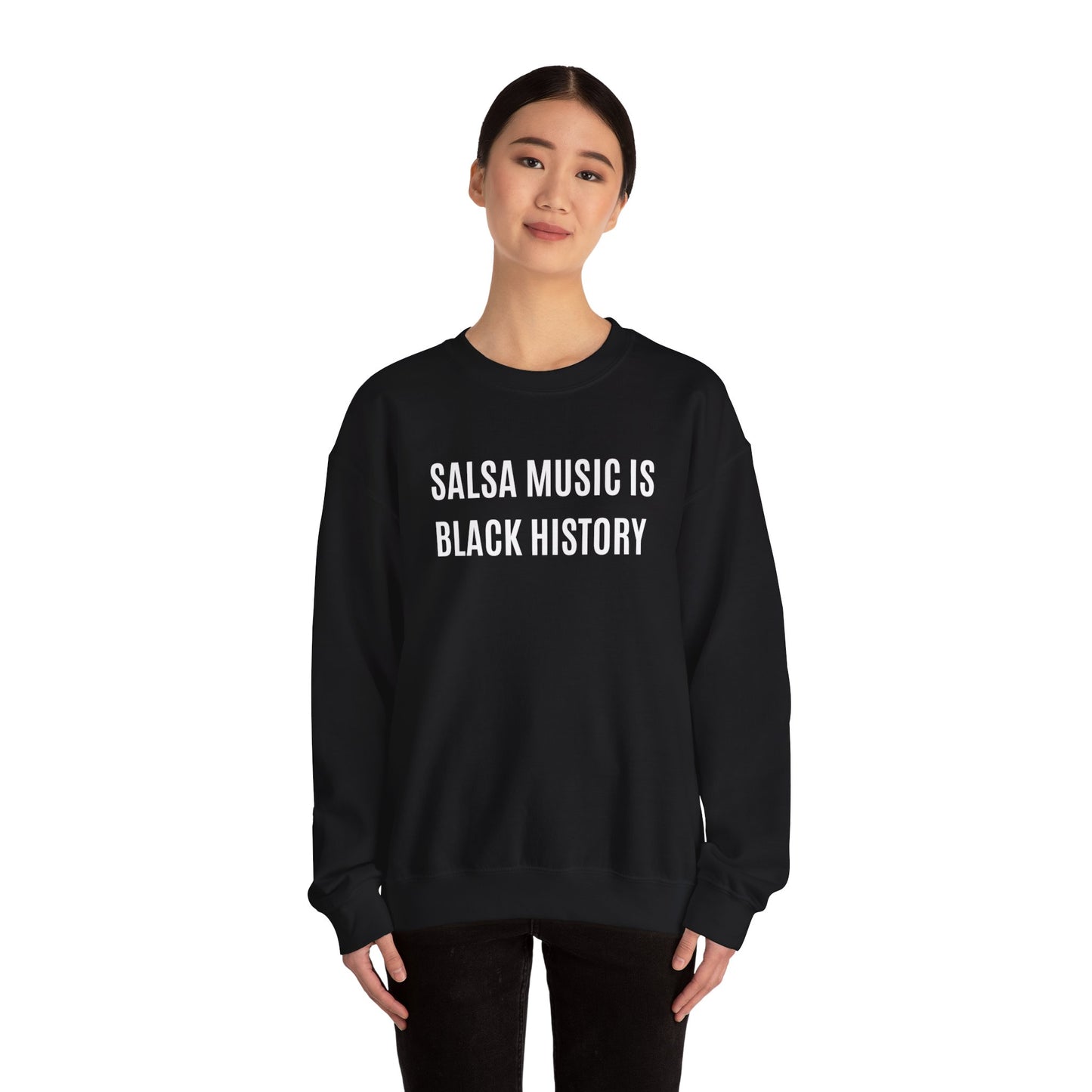 "Salsa Music is Black History" Crewneck sweatshirt in Black