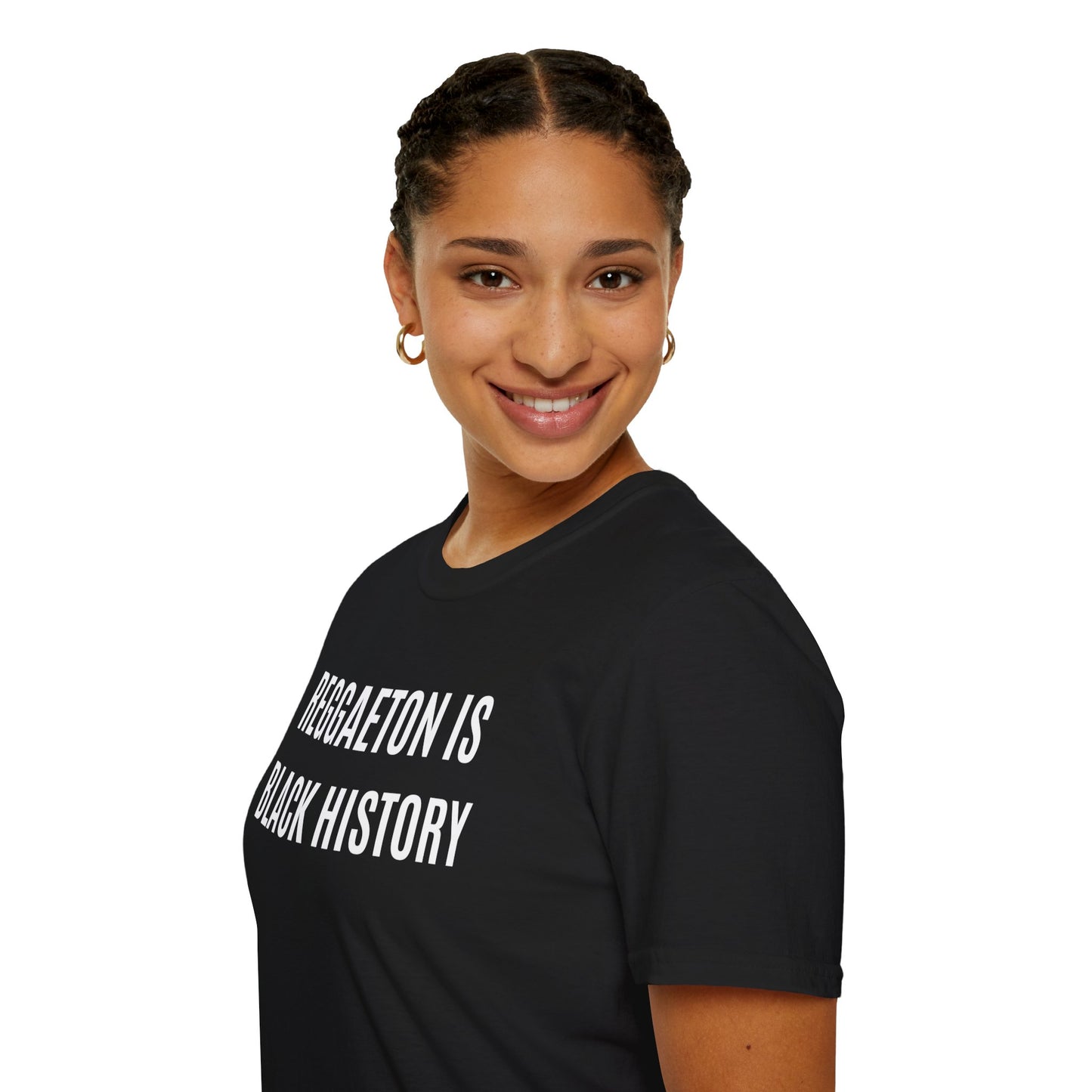 "Reggaeton is Black History" Unisex Soft-Style T-Shirt in Black