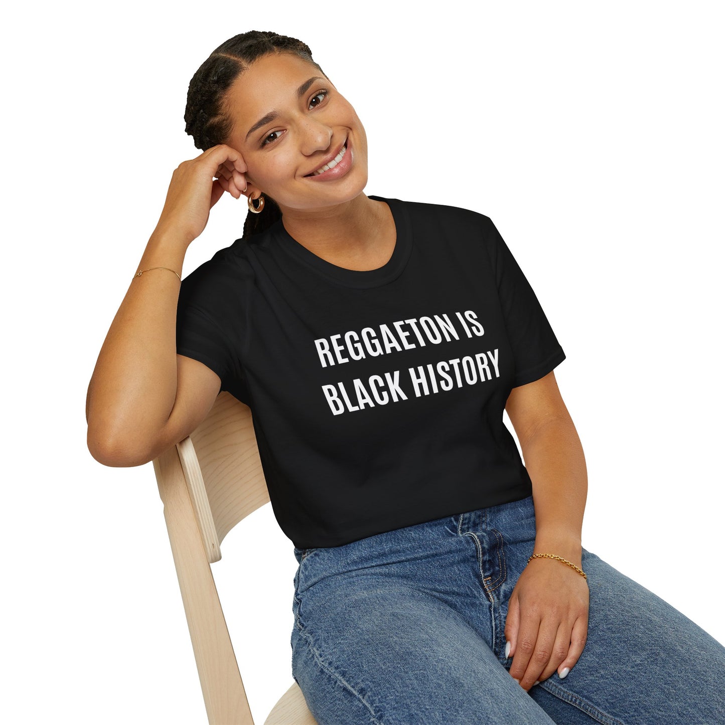 "Reggaeton is Black History" Unisex Soft-Style T-Shirt in Black